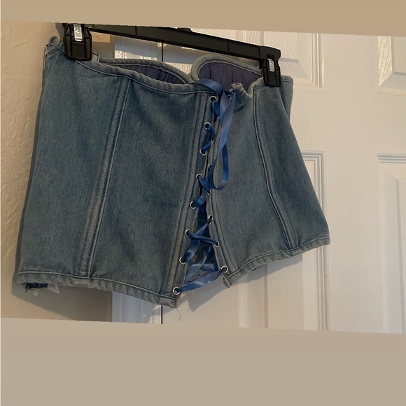 NWOT-Amazon Denim rhinestone Corset top - Picture 8 of 8